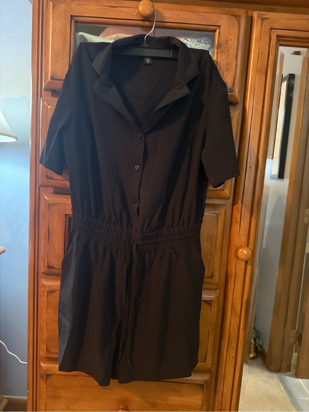 Athleta Black Short-Sleeve Button Romper